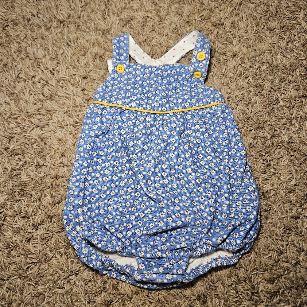 Baby Boden Floral Print Button Bubble Romper Blue White Yellow 12-18M 86cm
